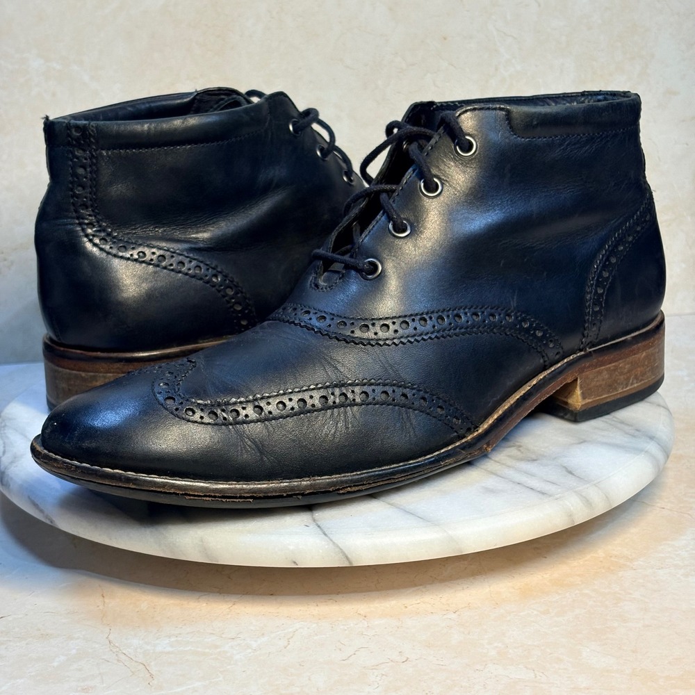 Cole Haan Liam Mens C11052 Black Leather Wingtip Brogue Ankle Boots Size 8.5 M